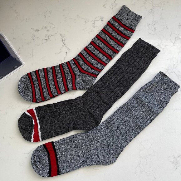 Pajar Canada 3 Pairs Heavy weight Cotton/Poly Crew Socks Grey Red Sz OS NWT - Picture 1 of 8